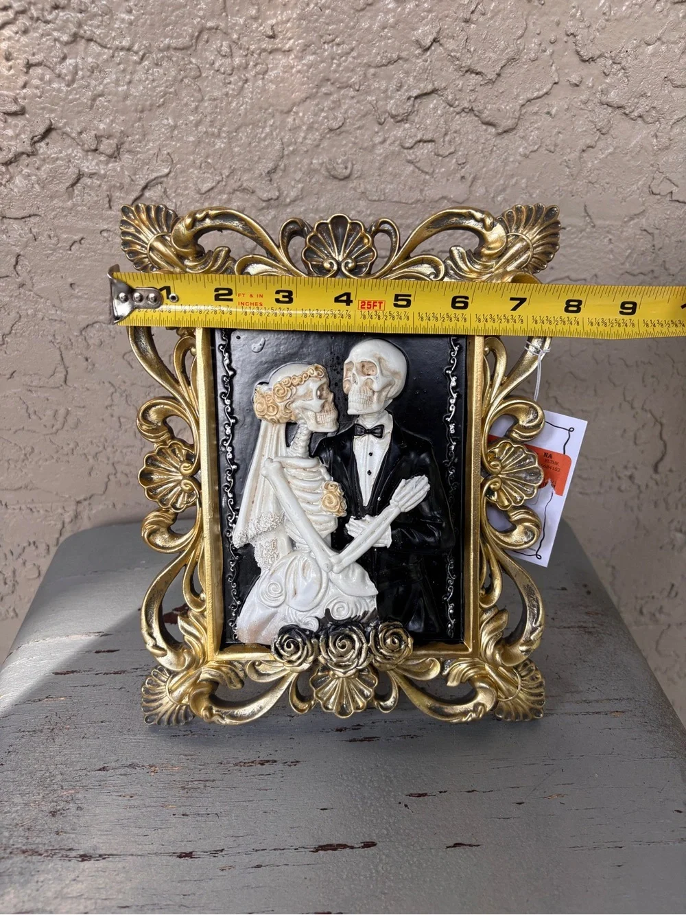 Gold Framed Gothic Skeleton Wedding Portrait